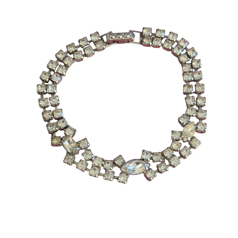 Vtg Silver Tone Crystal Rhinestone Tennis Bracelet Bridgerton 6.75" Estate